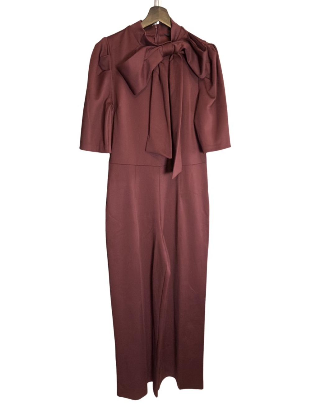 Studio Bow-Neck Wide-Leg Jumpsuit in Wine